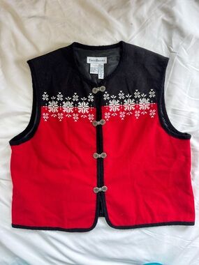 david brooks Red and Black Nordic Snowflake Vest with White Motif
